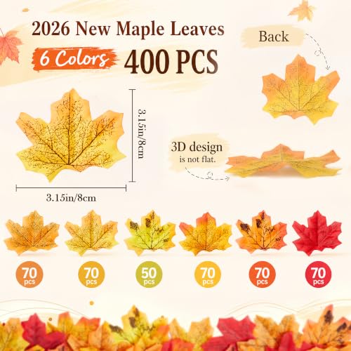 Fall Leaves Fake Maple Leaves Set - Fall-a, 400pcs Autumn Decor