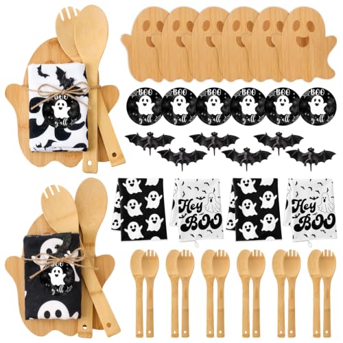 Halloween Ghost Kitchen Gift Set - 37 Pcs Bamboo Cutting Boards Towels Spoons - Ghost Theme