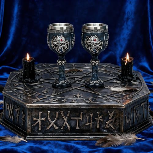 Blue Gothic Spider Skull Chalice - Medieval Handmade Wine Goblet 7oz