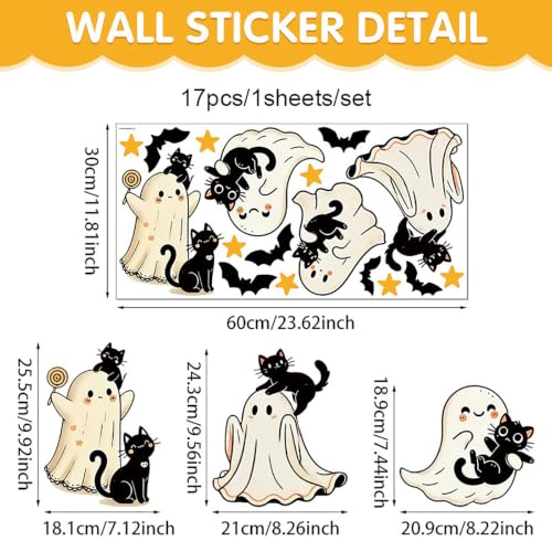 Halloween Window Stickers - Cute Ghost & Black Cat Decals, Style 14