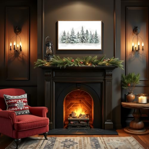 Large Framed Canvas Wall Art - Pine Forest Winter Scene, 16x24in, Rustic Holiday Decor - Pine Forest / 24"L x 16"W