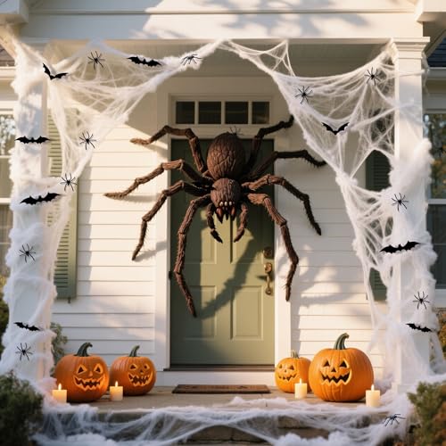 White 1100 Sqft Halloween Spider Webs Decoration with 60 Spiders & 12 Bats