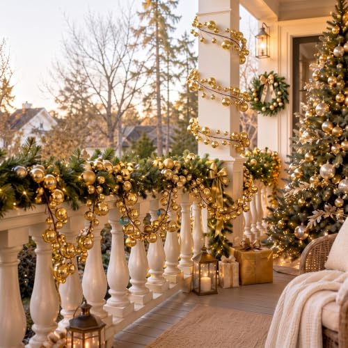 Gold Christmas Ball Garland Set - 2 Pieces, 9 ft Long Festive Decor