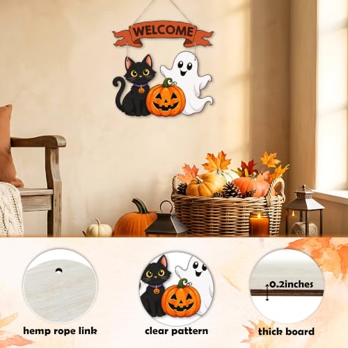 Halloween Door Hanging Decorations Black Cat Pumpkin Ghost Wreath - Fall & Holiday Decor