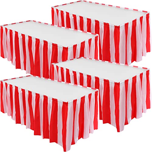 Red White Striped Circus Theme Table Skirt Set for Parties - 4 Pieces, 165 x 29 Inches