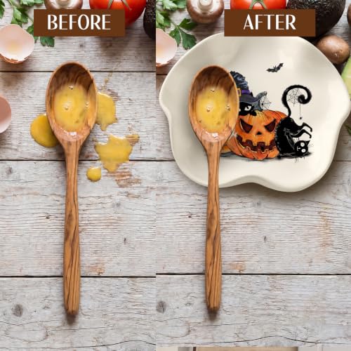 Black Cats Ceramic Spoon Rest for Stove & Countertop - Farmhouse Style