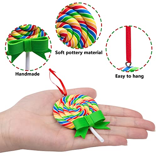 A-8pcs Christmas Lollipop Ornaments - Rainbow Candy Polymer Clay Decorations for Xmas Tree & Party