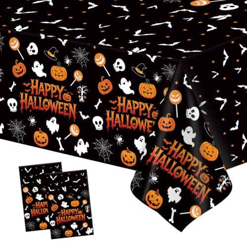 Halloween Tablecloth 2pcs - Disposable Plastic Spider Web Ghost Pumpkin Decor