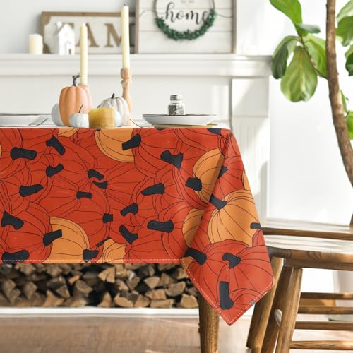 Horaldaily Fall Tablecloth 60x84 Inch Rectangular Black Cat Pumpkin Orange