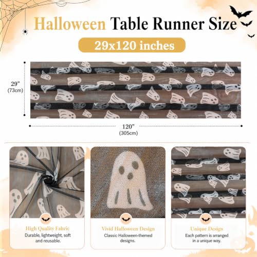 Ghost Halloween Table Runner 29x120 Inch Set of 2 - Black Ghost Tulle Decor