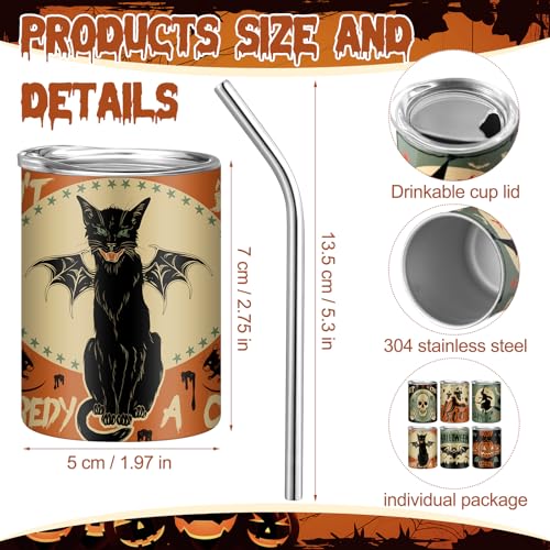 Spooky Halloween Mini Shot Glass Set with Straw & Lid - 6 Pcs 3 oz Drinkware