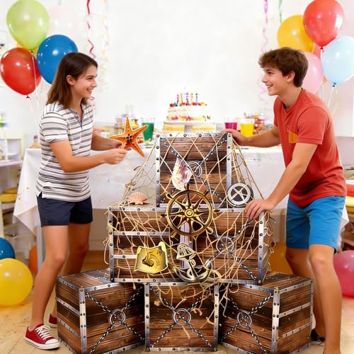 Wooden Pirate Treasure Chest Party Decorations Kit - Ocean Adventure Set