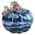 Blue Glass Pumpkin Tabletop Decor Hand Blown Fall Thanksgiving Halloween Ornament