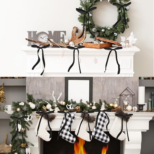 Christmas Velvet Bow Set - Black, 24 Pcs Small Holiday Wreath & Gift Wrap Decorations