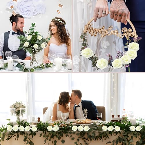 Ivory Artificial Roses Set - 100 Realistic Latex Flowers with Bendable Stems & 24 Leaves - Wedding & DIY Decor - Variation of THIS listing 100