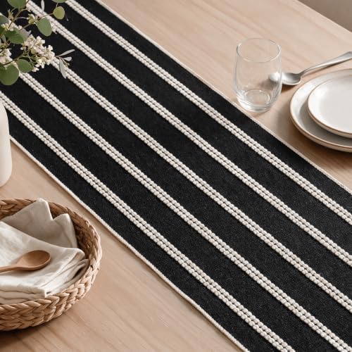 Farmhouse Black Dashed Stripe Table Runner - 12x36 Inch Seasonal Holiday Decor