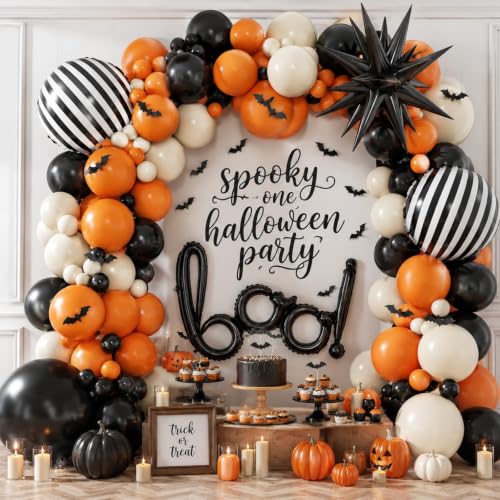 Halloween Balloon Garland Arch Kit - Orange, Black, White Spooky Party Decorations with Variation