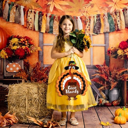 Thanksgiving Wooden Door Wreath - Large Turkey & Pumpkin Fall Decor - Bow Tie Variation