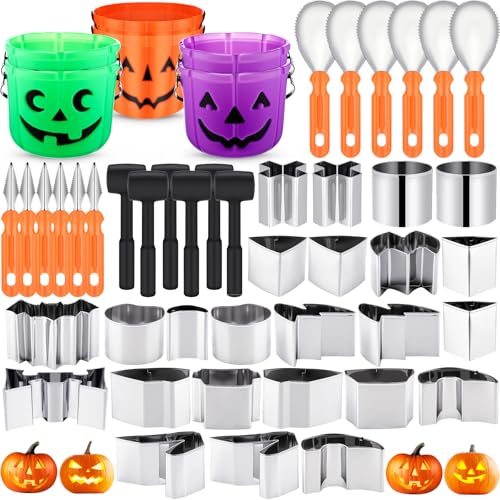 Halloween Pumpkin Carving Kit with Stencils & Tools - 48 Pieces for Adults