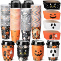 Umigy 100 Pack Halloween Disposable 12oz Coffee Cups with Lids & Sleeves - Classic Style