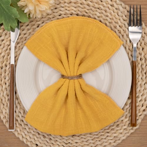 Ginger Yellow Cheesecloth Gauze Napkins 6 Pack 16x16 Inches Handmade Cotton Rustic Dinnerware Set - Boho Style