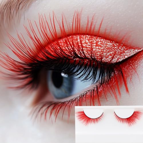 False Lashes Cat Eye Fluffy 5 Pairs - Red Color for Halloween & Parties