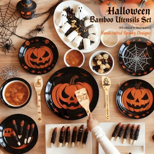 Fall Atmosphere Bamboo Cooking Spoons & Apron Set - Halloween Kitchen Decor