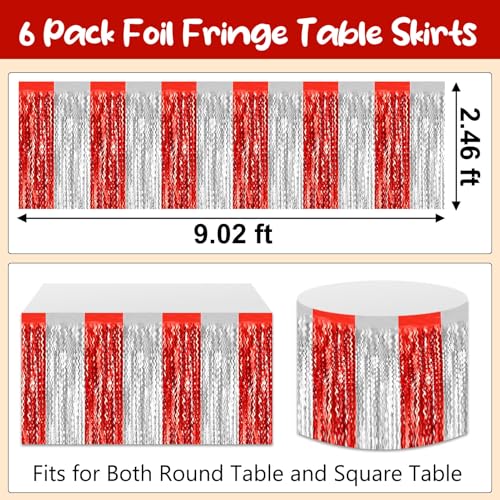 Red Silver Wave Foil Fringe Table Skirt - 29x108 Inch Party Decoration
