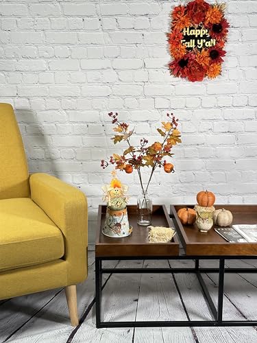 Artificial Fall Flowers Spray Set - 20 Inch Autumn Faux Flowers with Mini Pumpkins & Berries - Aztec Merigold Variation