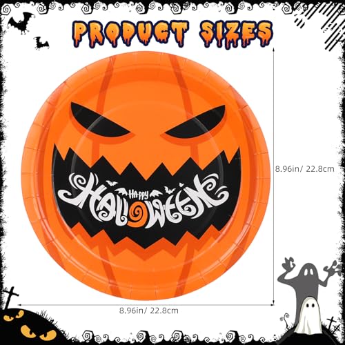 50 Pack 9-Inch Halloween Paper Plates Pumpkin Themed Disposable Party Tableware