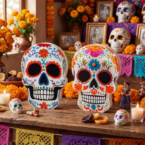 2-Pack Day of The Dead Skull Lanterns LED Sugar Skull Halloween Decor