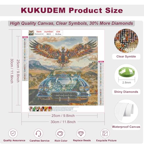 Diamond Painting Kit with Eagle and Car Design - 12x12 Inches, Full Craft Set