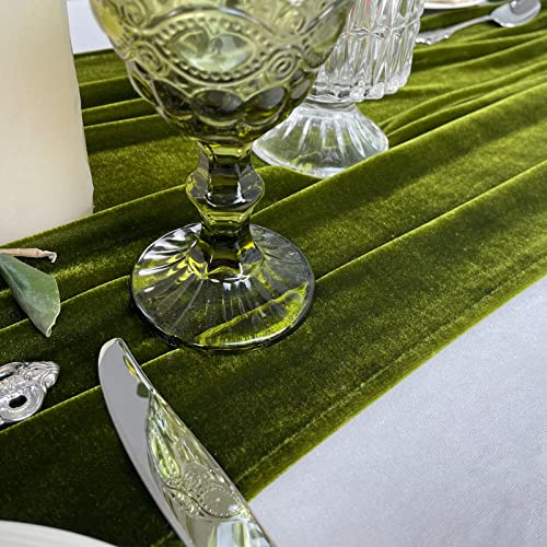 Olive Green Velvet Table Runner 10ft Wedding Reception Decor 20x120 Inch