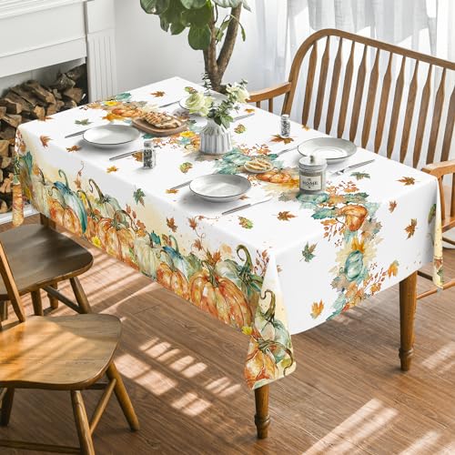 Horaldaily Fall Tablecloth 60 x 84 Inch Rectangular Thanksgiving Leaves - Orange