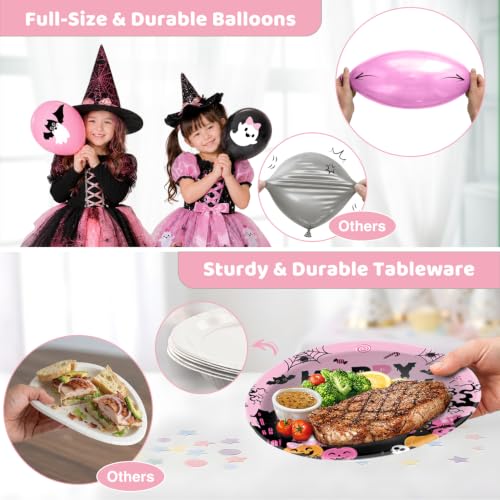 Pink Halloween Birthday Decorations Set for 24 Guests - Complete Party Kit