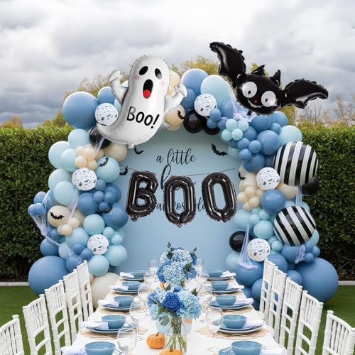 Blue Halloween Trunk or Treat Car Decorations with Ghost & Bat Foil Balloons - Halloween Blue Black