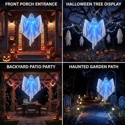 Outdoor Halloween Hanging Ghost Decor with LED Lights, 47 Inch