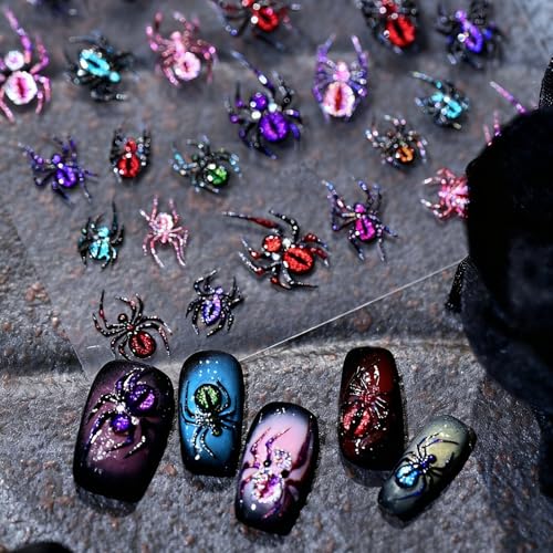 Halloween Spider Nail Stickers - 5D Embossed Cat Eye Nail Art Decals, Style-50