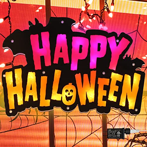 Halloween Window Silhouette Sign with 20 LED Lights - Happy Halloween Variation