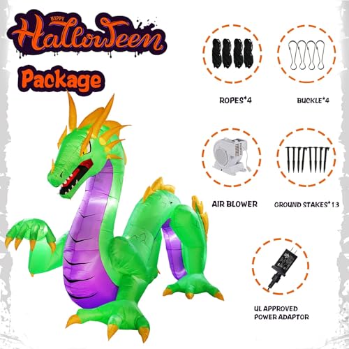 14FT Green Dragon Halloween Inflatable Outdoor Decoration with LED Lights
