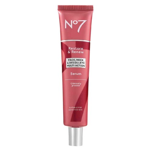 No7 Restore & Renew Multi-Action Face & Neck Serum - Anti-Aging Formula for Deep Wrinkle Repair - Collagen & Hibiscus Peptides (2.5 Fl Oz)