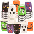 Purple Halloween Paper Cups 9 oz Disposable Party Cups with Spooky Designs