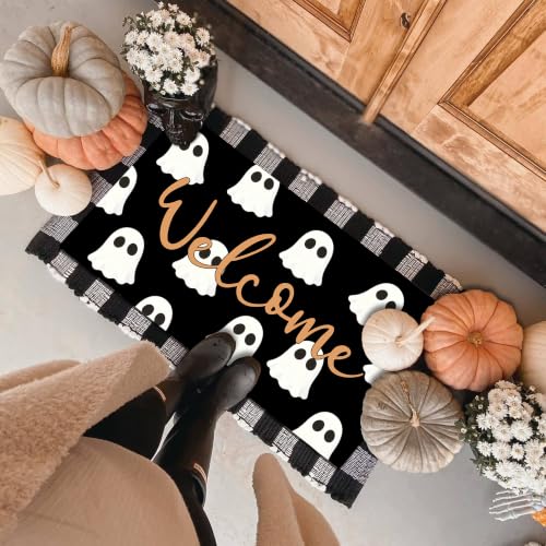 Halloween Horror Door Mat - 3D Ghost Welcome Doormat for Indoor & Outdoor Use - Cute Ghost Variation