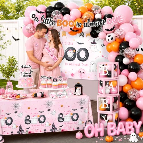 Pink Baby Shower Decorations Set - Halloween Ghost Theme, Cake Topper & Balloons