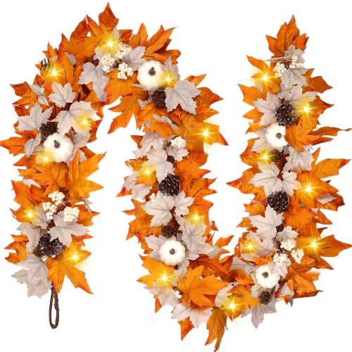 Fall Decor 6FT Lighted Autumn Garland with Timer & Pumpkins - Set A