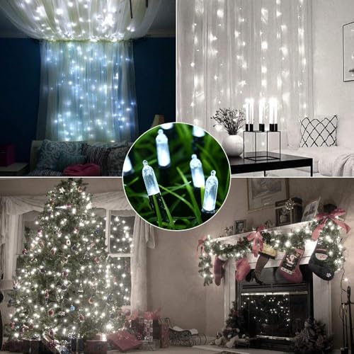 Battery Operated Christmas String Lights - 66ft 200 LEDs, Waterproof, 8 Modes, Cool White, 2 Pack