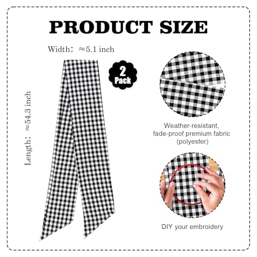 Black White Checkered Sash for Wreaths - 2 Pack Halloween & Modern Decor - Variation of Black White