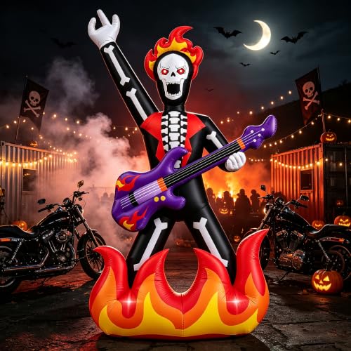 Inflatable Rock Guitar Skeleton Yard Decor for Halloween & Party