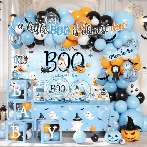 Blue Halloween Baby Shower Decorations Set - Includes Plates, Banner, Balloons & More