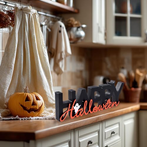 Happy Halloween Sign Wooden Table Centerpiece Black Indoor Decor